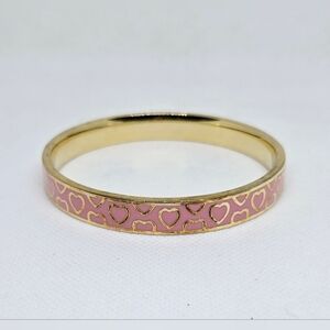 Gold Pink Heart Enamel Bangle Bracelet Chic Romantic Jewelry